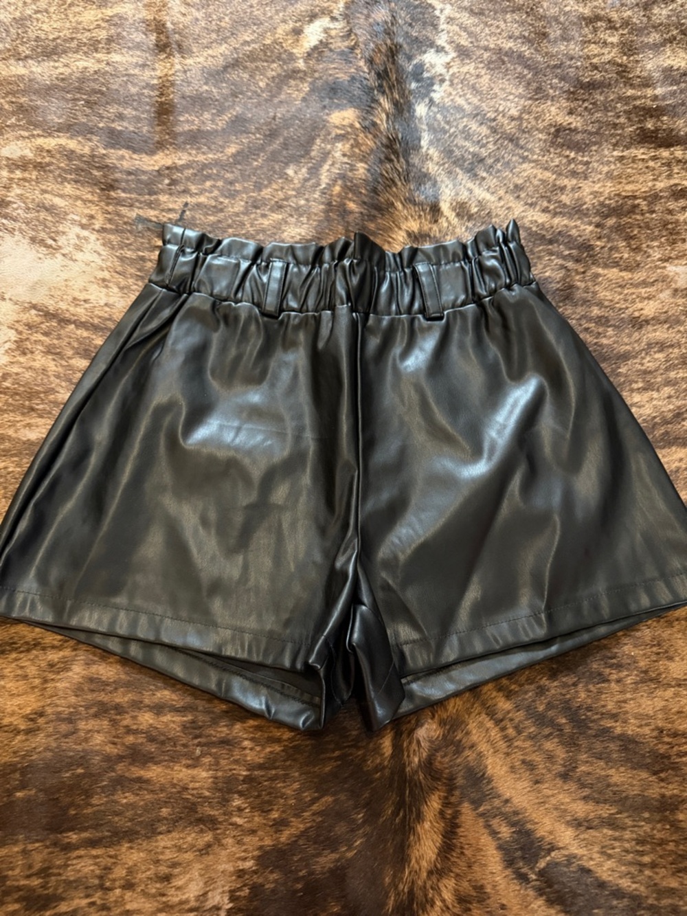 High-Waist Black Faux Leather Paperbag Shorts